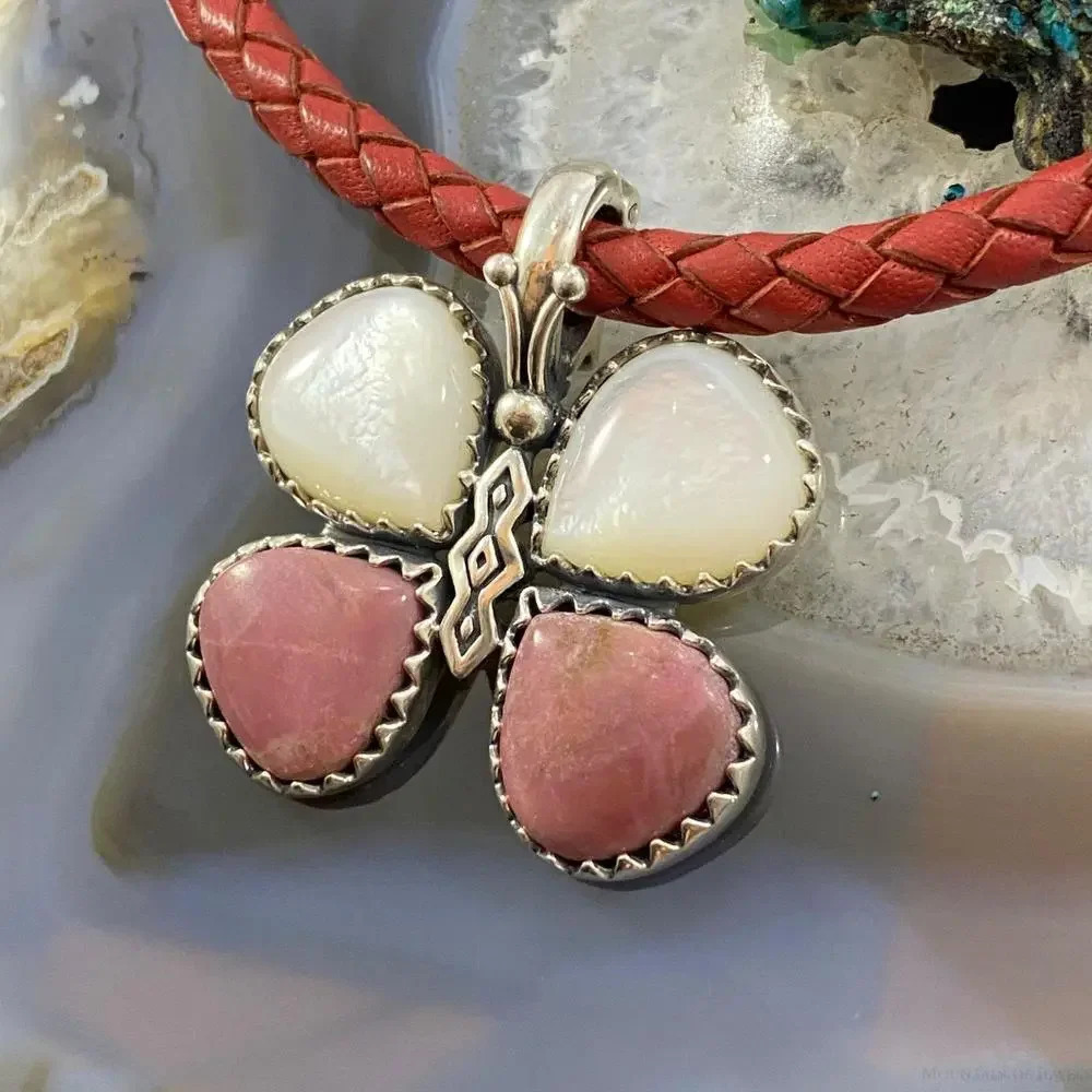 Carolyn Pollack Southwestern Style Sterling Mother of Pearl & Rhodonite Pendant - Picture 5 of 10